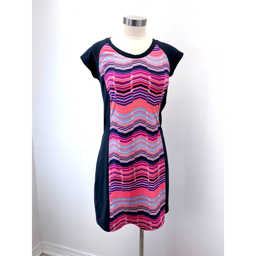 Title Nine Gidget 2.0 Active Travel Dress Chevron Navy Pink Small